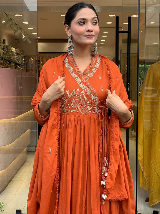 Karwachauth Special – Premium Angrakha Kurti Pant Dupatta Set