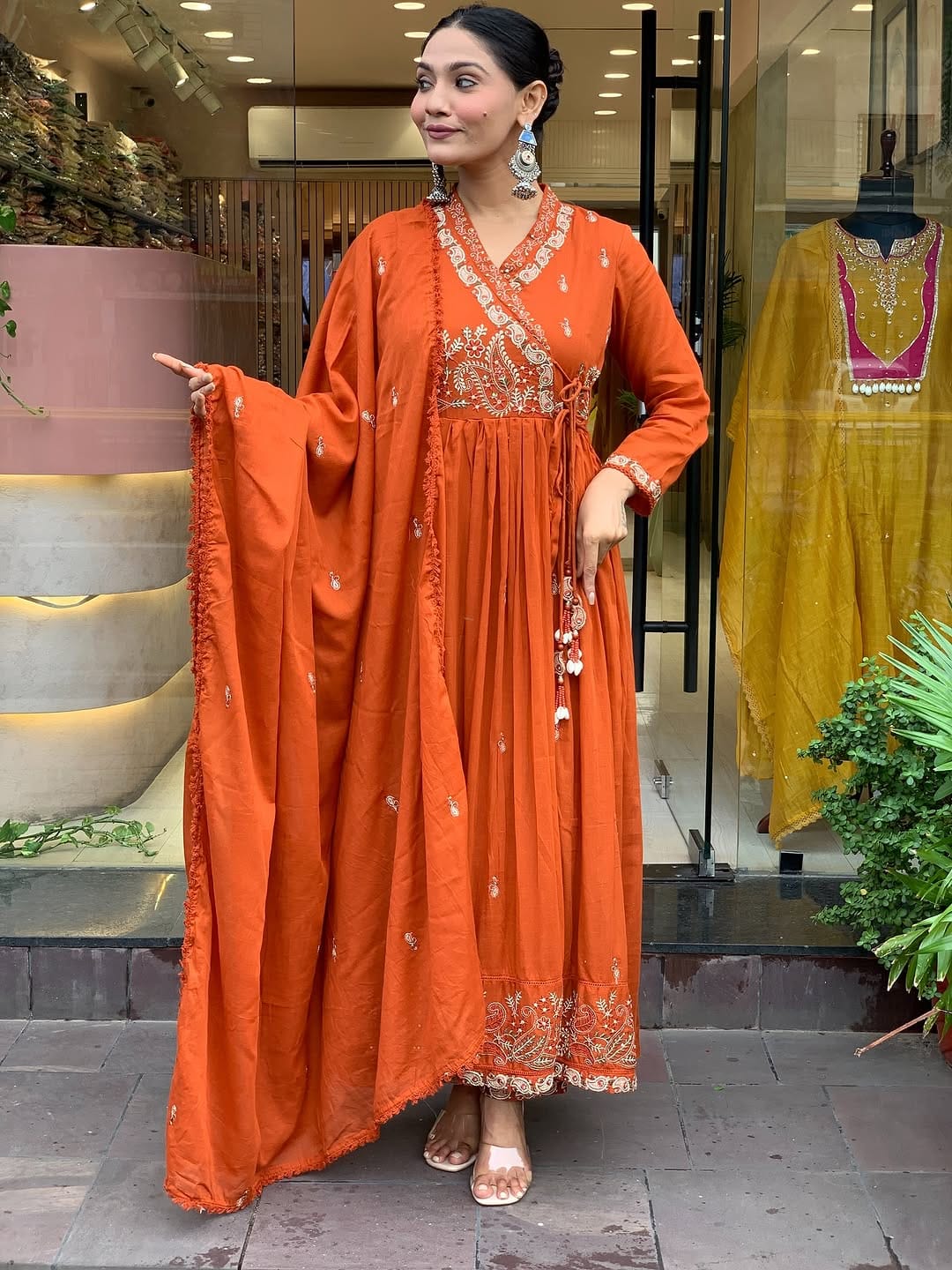 Karwachauth Special – Premium Angrakha Kurti Pant Dupatta Set