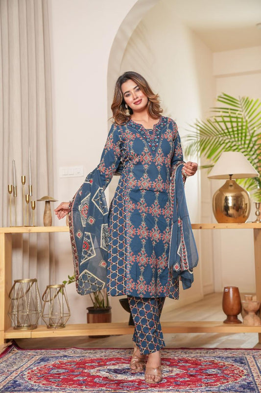 Designer Frock Style Kurti with Embroidered Pattern Pant – Premium Cotton Fabric for Festive Wear