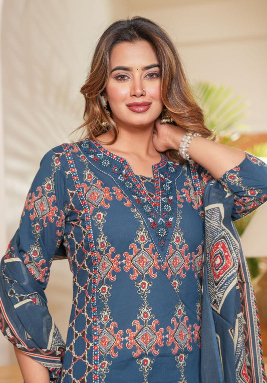 Designer Frock Style Kurti with Embroidered Pattern Pant – Premium Cotton Fabric for Festive Wear