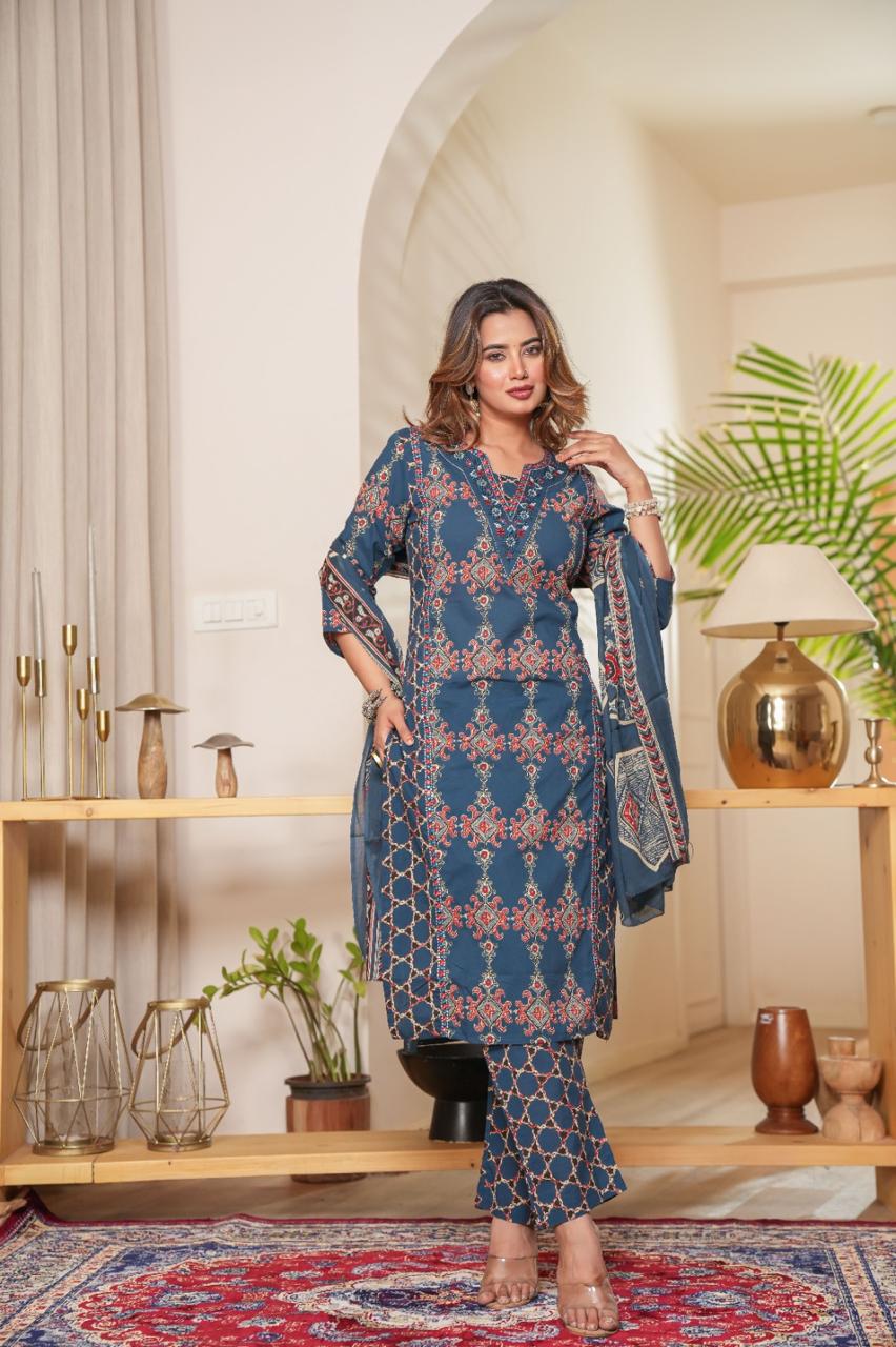Designer Frock Style Kurti with Embroidered Pattern Pant – Premium Cotton Fabric for Festive Wear
