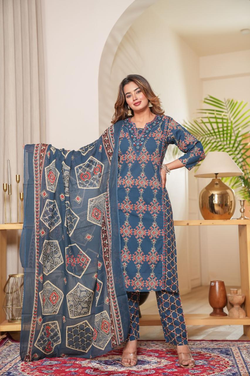 Designer Frock Style Kurti with Embroidered Pattern Pant – Premium Cotton Fabric for Festive Wear