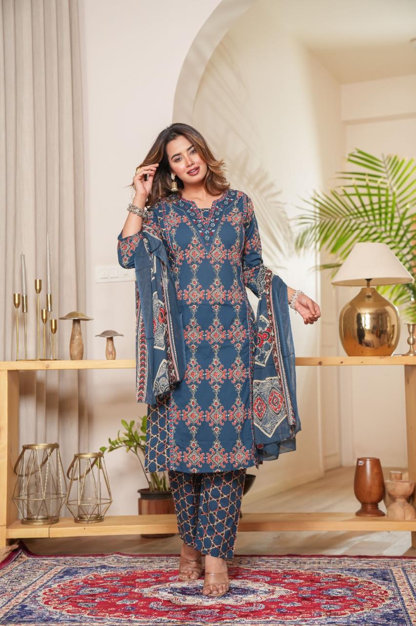 Designer Frock Style Kurti with Embroidered Pattern Pant – Premium Cotton Fabric for Festive Wear