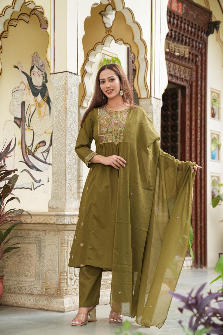 Trendy Anarkali Set in Pure Cotton with Embroidery Work – Perfect for Every Occasion