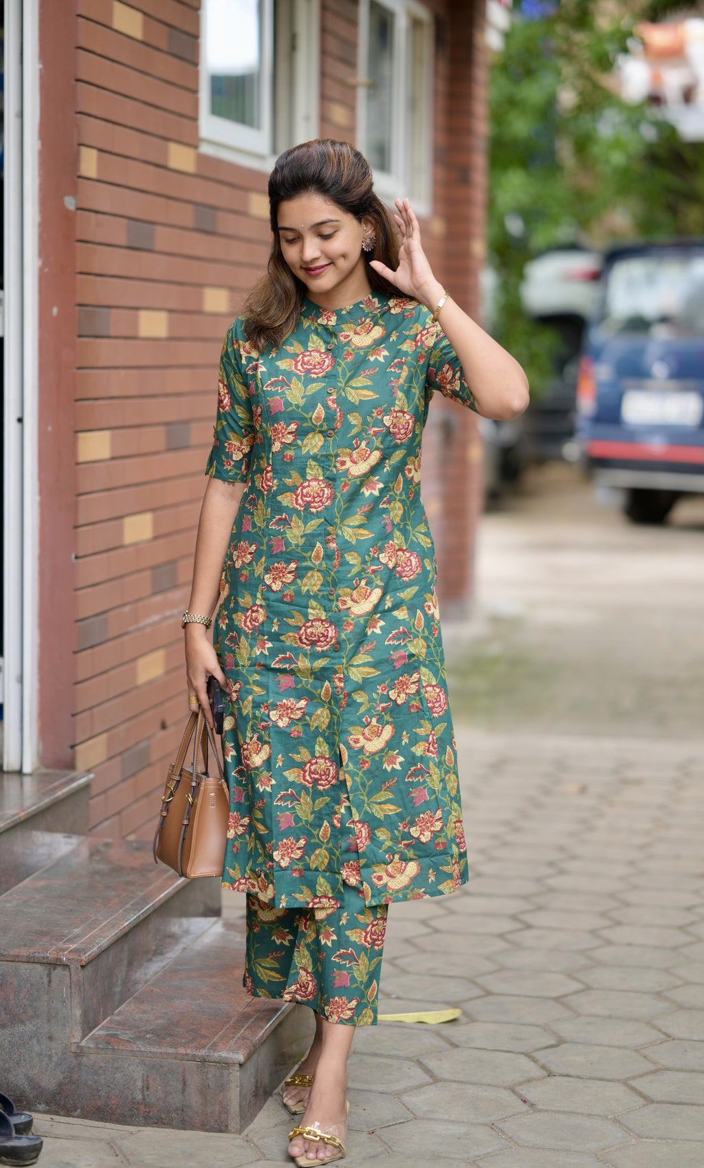 Elegant Green Style Pure Cotton Floral Printed Coord Set