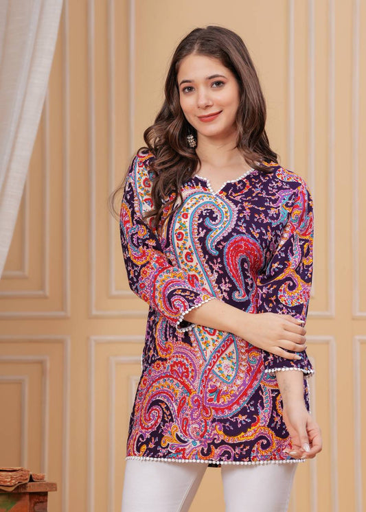 Women Floral Print Purple Pure Cotton Straight Kurta