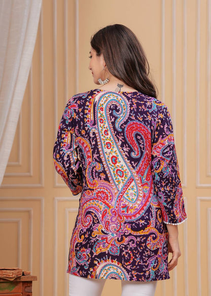 Women Floral Print Purple Pure Cotton Straight Kurta