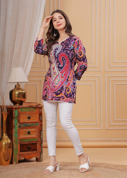 Women Floral Print Purple Pure Cotton Straight Kurta