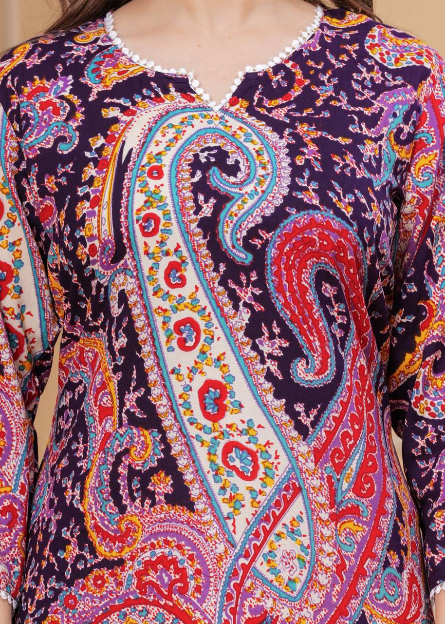 Women Floral Print Purple Pure Cotton Straight Kurta