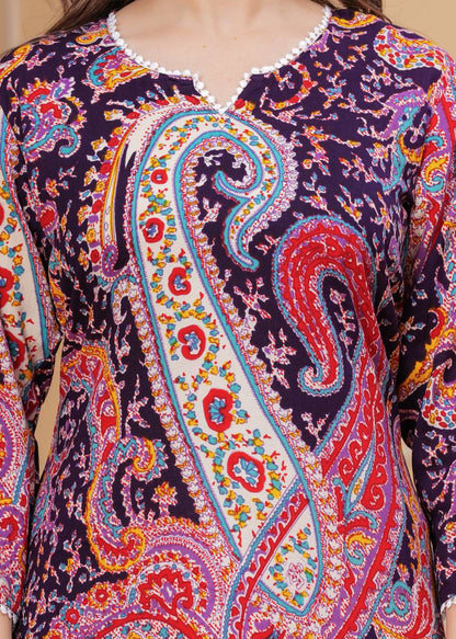 Women Floral Print Purple Pure Cotton Straight Kurta