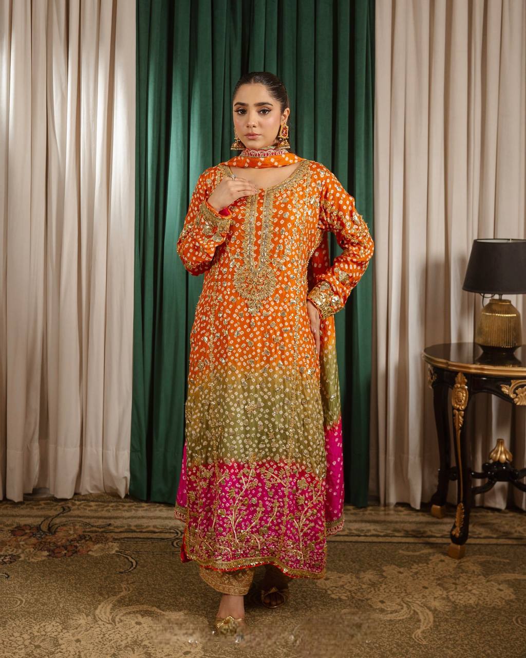 Handmade Chinon Silk Kurta Palazzo Dupatta Set | Indian 3 Piece Outfit | Artisan Embroidered Suit