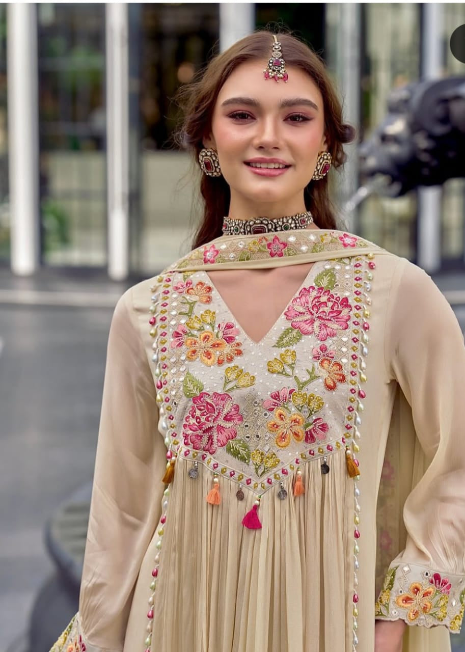 Cotton Kurti Set with Moti Lace & Thread Printex Pant – Sizes 38 to 46