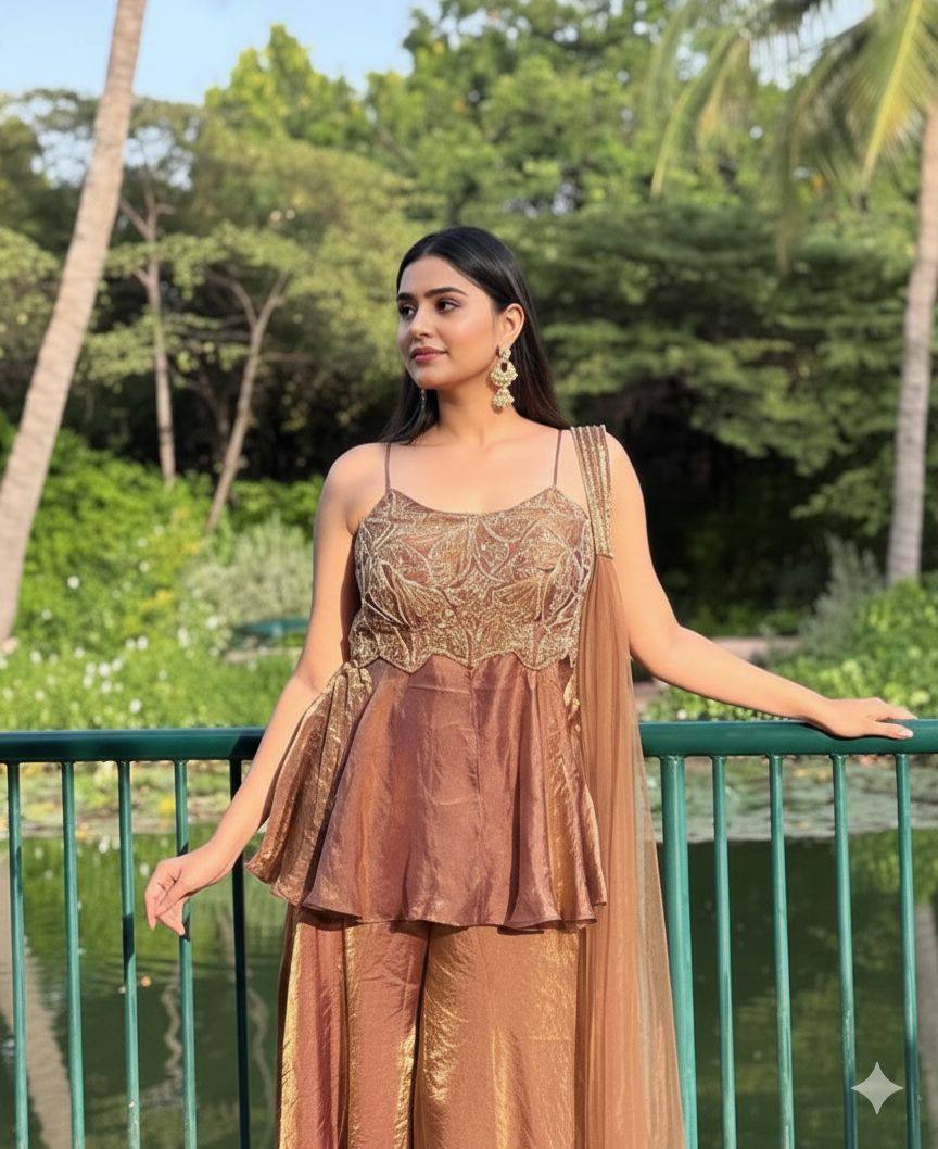 EXCLUSIVE AND TRENDY FOR WEDDING SEASON OUR SEQUENCE EMBROIDERED TOP| PLAZZO AND DUPATTA