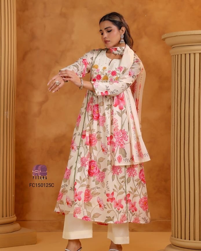 BEAUITFUL EMBROIDERY WORK ANARKALI KURTA PANT DUPATTA | NEW SUMMER COLLECTION