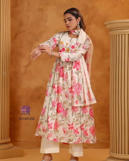 BEAUITFUL EMBROIDERY WORK ANARKALI KURTA PANT DUPATTA | NEW SUMMER COLLECTION