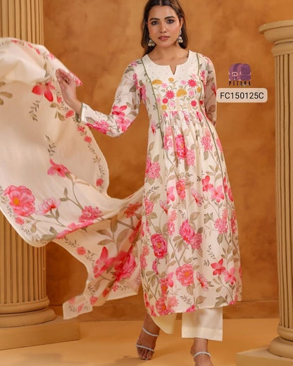 BEAUITFUL EMBROIDERY WORK ANARKALI KURTA PANT DUPATTA | NEW SUMMER COLLECTION