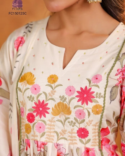 BEAUITFUL EMBROIDERY WORK ANARKALI KURTA PANT DUPATTA | NEW SUMMER COLLECTION