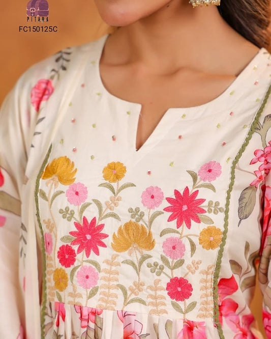 BEAUITFUL EMBROIDERY WORK ANARKALI KURTA PANT DUPATTA | NEW SUMMER COLLECTION