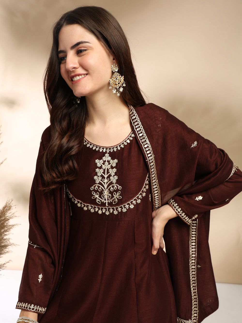 Flared Cotton Kurta Set featuring beautiful embroidery work