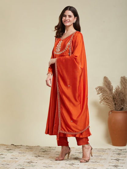 Flared Cotton Kurta Set featuring beautiful embroidery work |