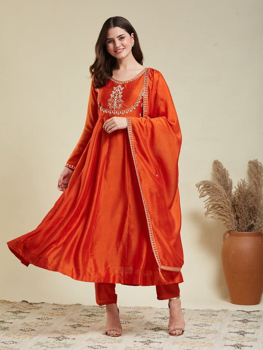 Flared Cotton Kurta Set featuring beautiful embroidery work |