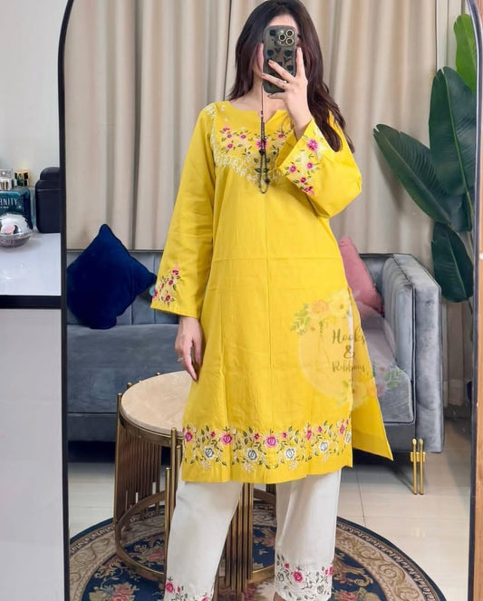 Yellow Embroidered Ethnic Co-ord Set – Designer Women's Wear | Muntahaa