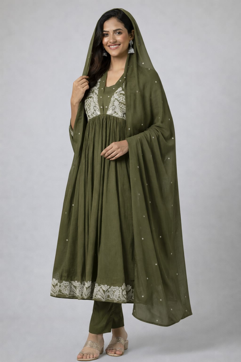 Elegant Anarkali Kurta Pant Dupatta Set – Traditional Ceremony & Festival Wear, Side View