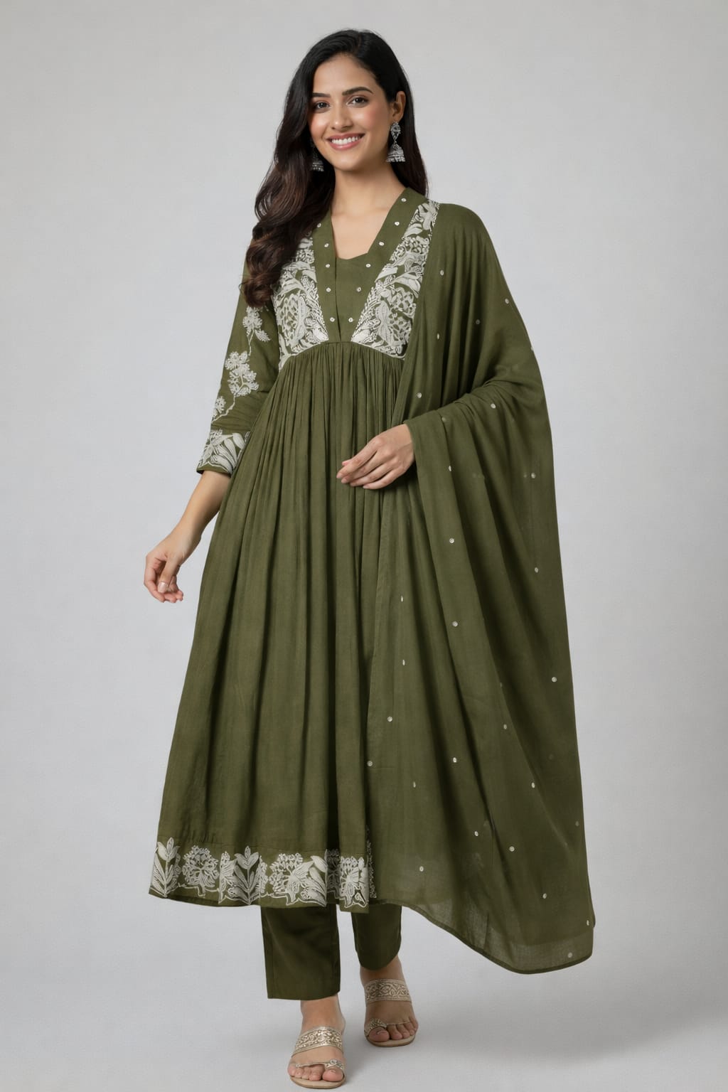 Classic Anarkali Silhouette Kurta with Matching Pant & Dupatta – Ready to Wear 3-Piece Set