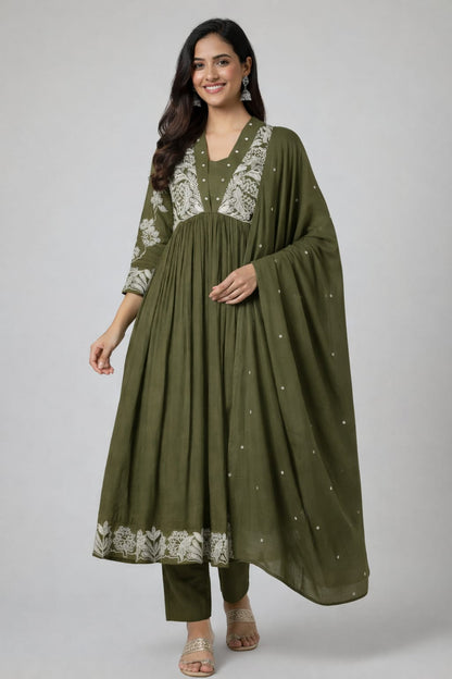 Classic Anarkali Silhouette Kurta with Matching Pant & Dupatta – Ready to Wear 3-Piece Set