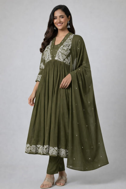 Designer Anarkali Kurta Set with Pant and Dupatta – Premium Ethnic Wear for Weddings & Festivals, Front View