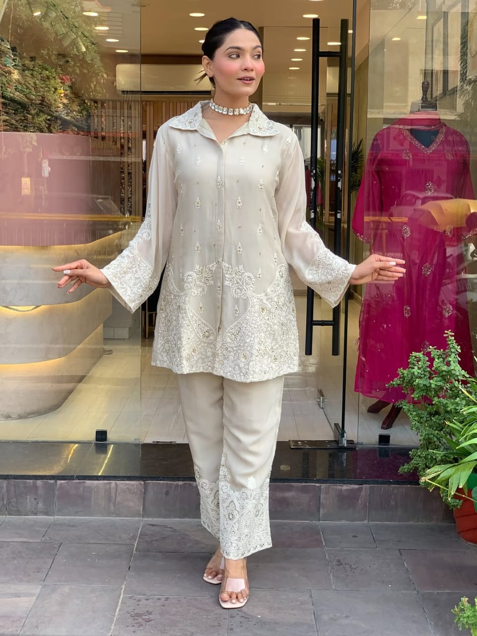 Party Wear Look Pure Chanderi Silk CORD SET Set |