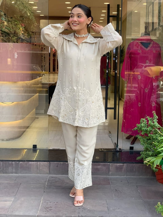 Party Wear Look Pure Chanderi Silk CORD SET Set |