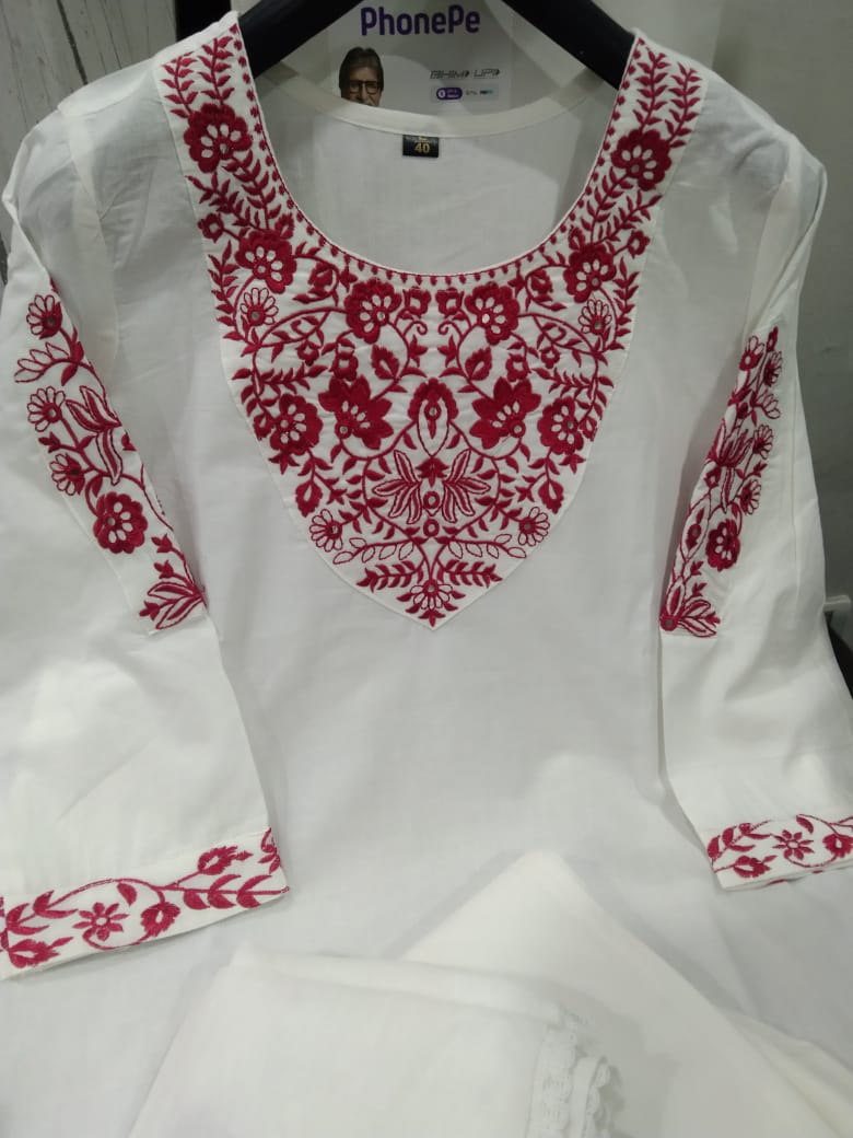 PURE NATURAL COTTON KURTA NECK WITH BEAUTIFUL DUPATTA AND PENT |