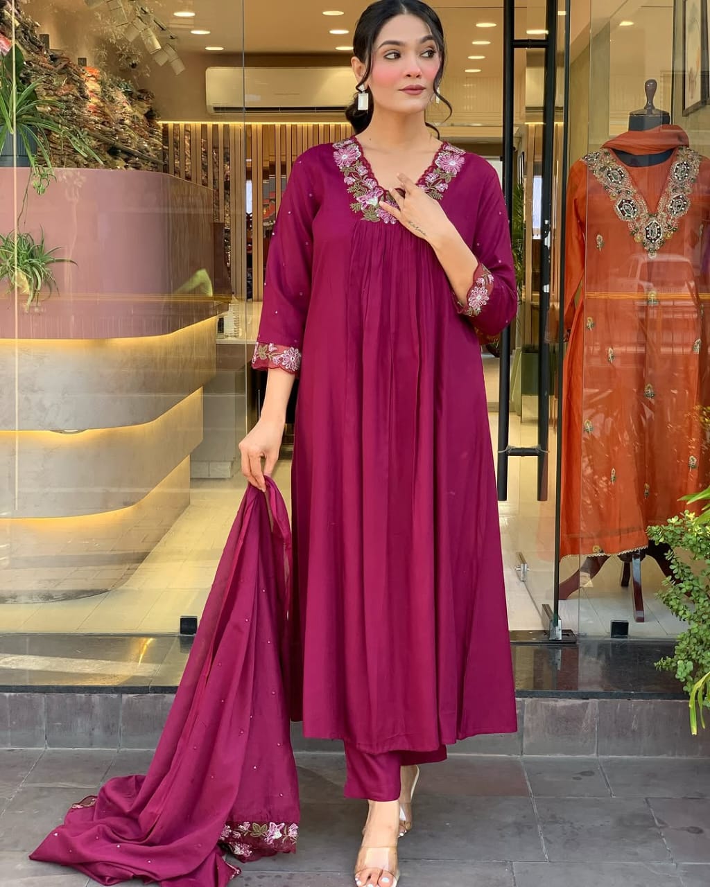 PURE COTTONSUPER DYEING QUALITY WITH BEAUTIFUL EMBROEDRY NECK & SELEVES|