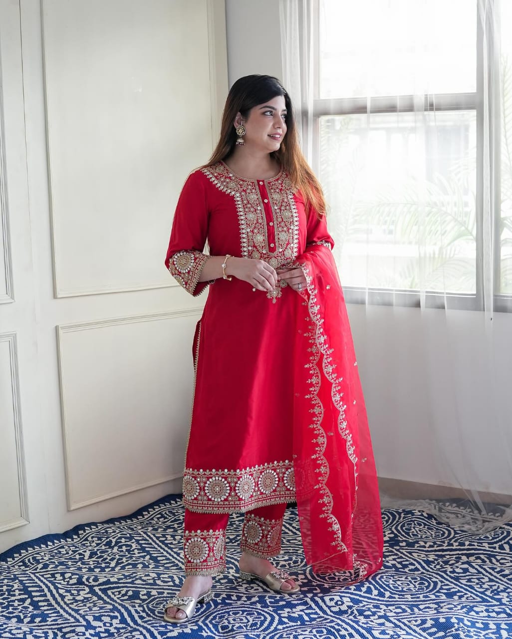 Featuring Premium Red heavy Silk Suit |