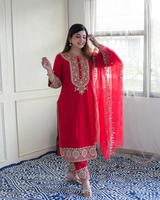 Featuring Premium Red heavy Silk Suit |