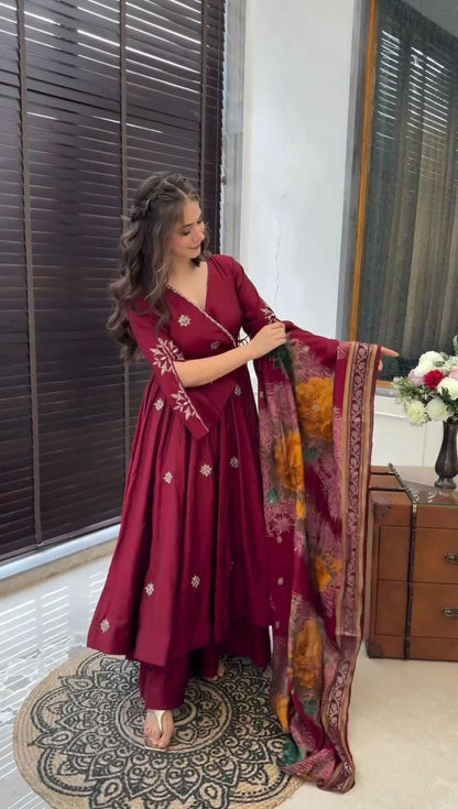Pure Chinon Gown with Sequence Work - Elegant Designer Gown Dupatta Set
