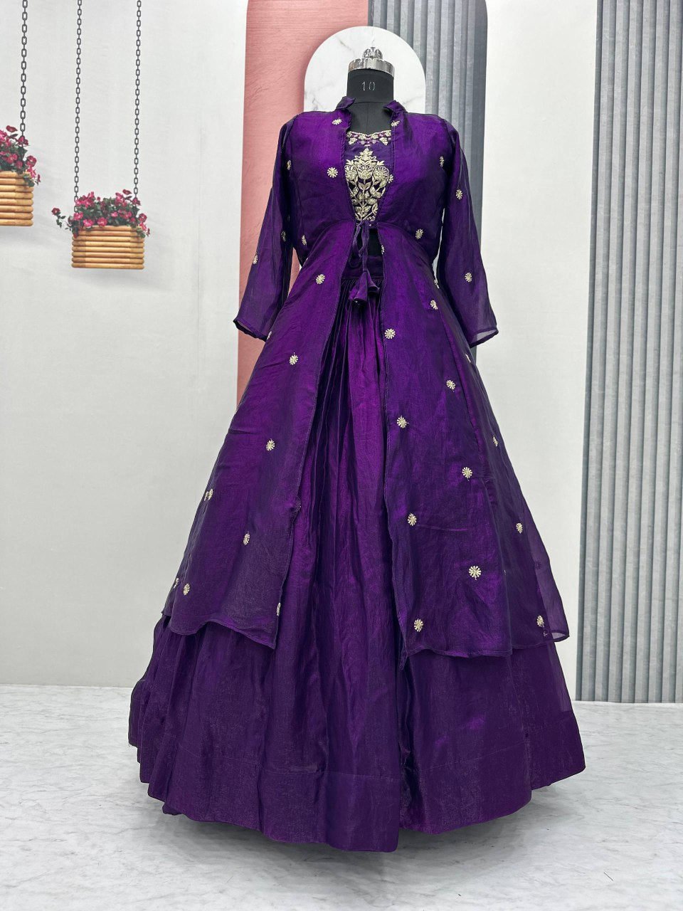 Premium Fendey Silk Crop Top Set - Festival Special Lehenga with Shrug and Thread Work

