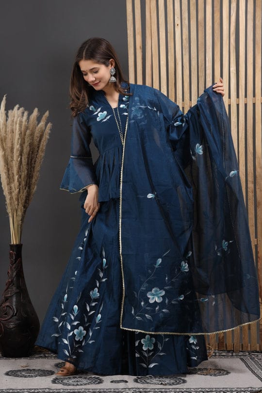 This Hand Painted Chanderi Lehenga Set |