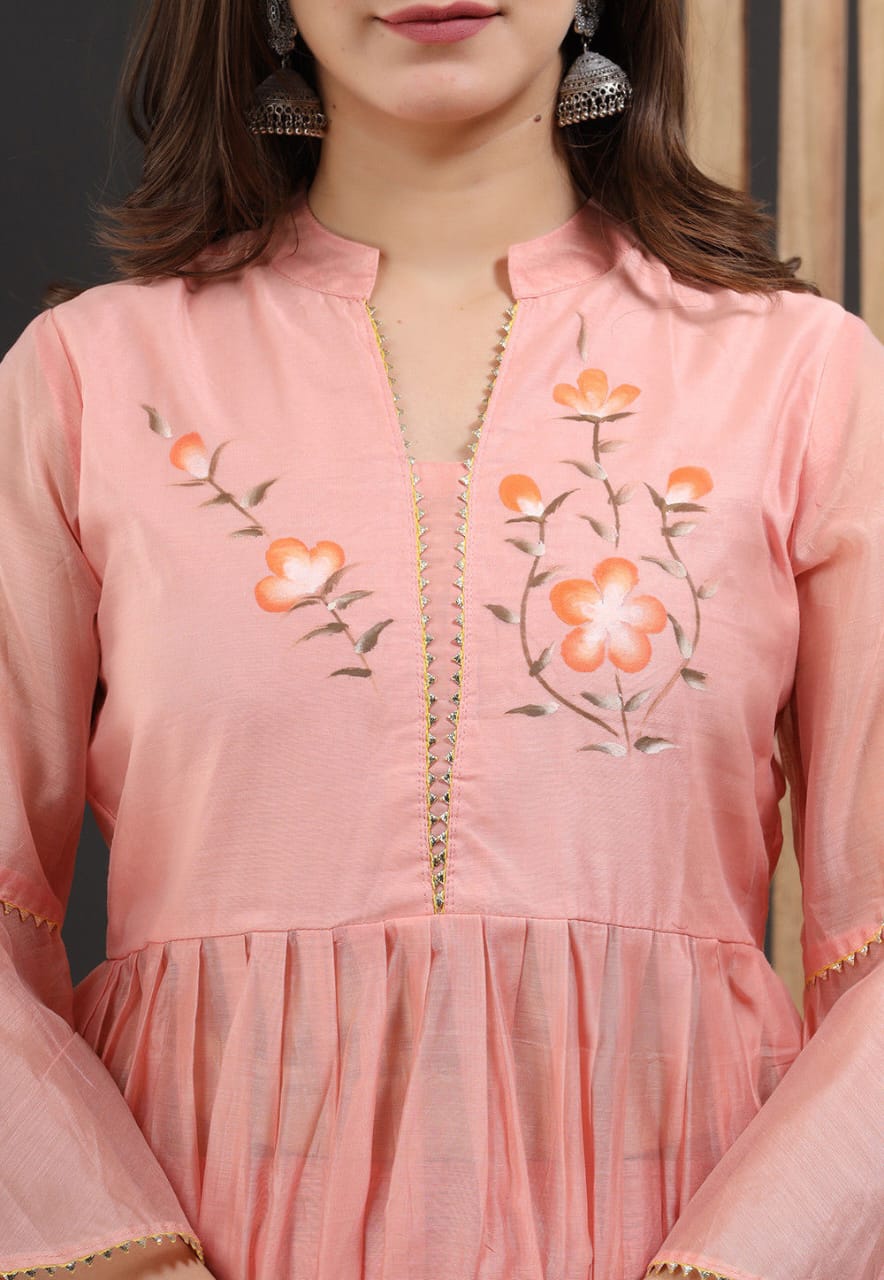 This Hand Painted Chanderi Lehenga Set |