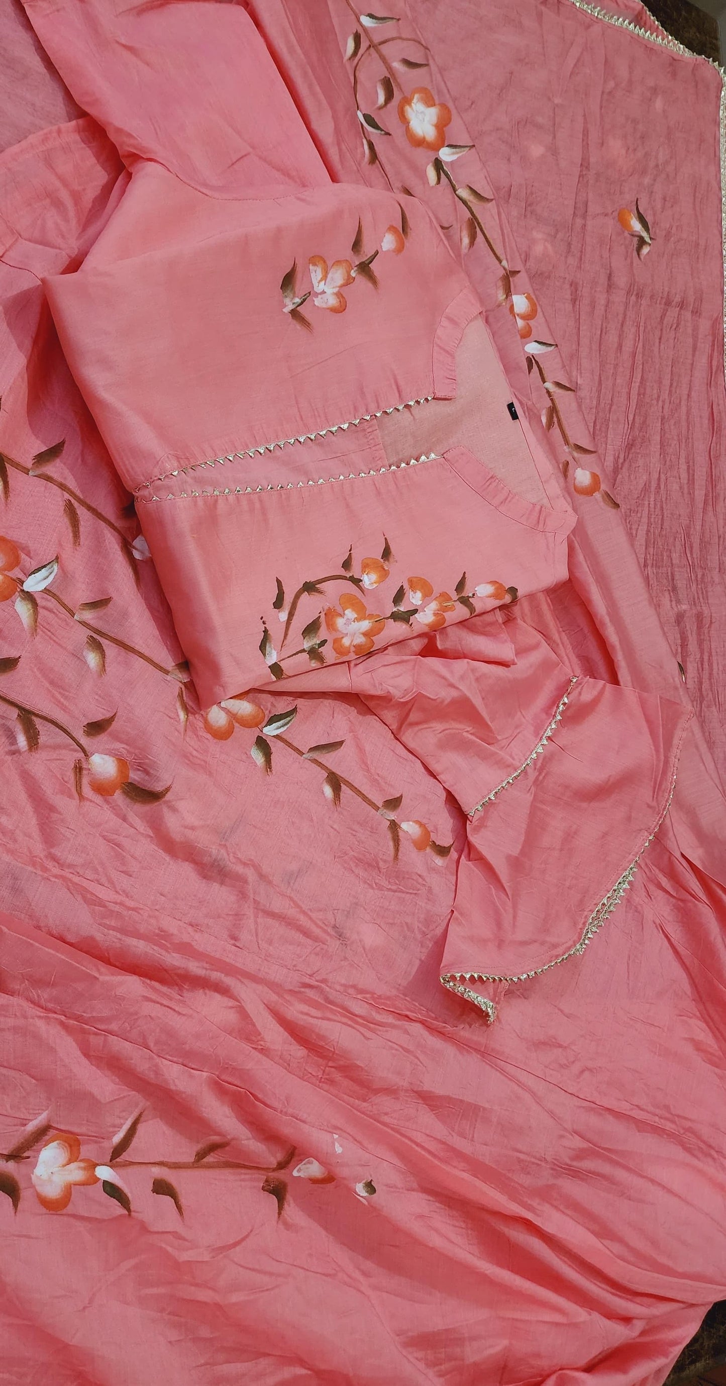 This Hand Painted Chanderi Lehenga Set |