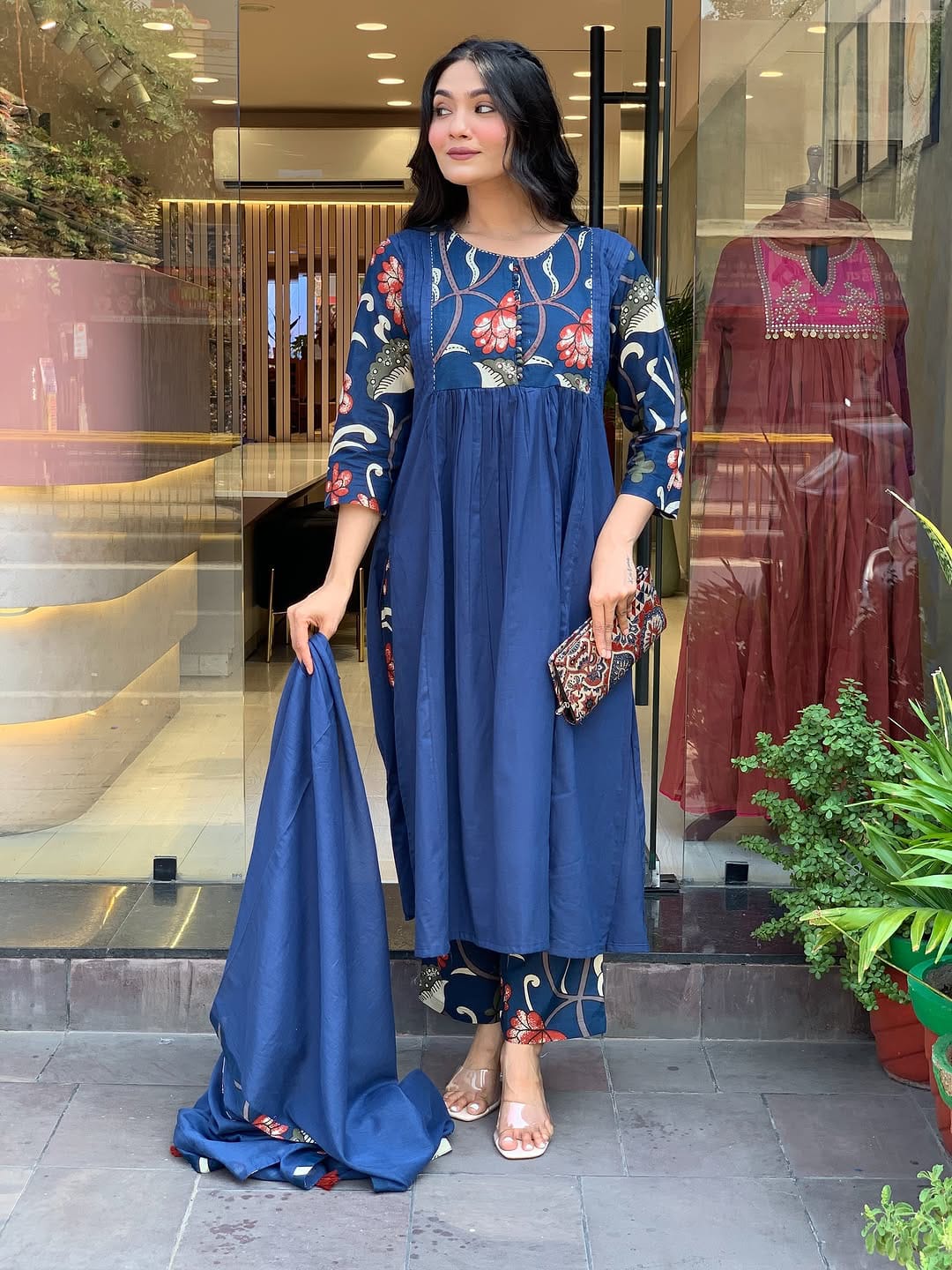 Premium hand embroidered kurta pant dupatta set in cotton fabric - ethnic wear for women
