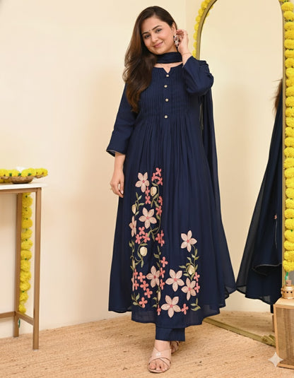 Pure cotton embroidered suit set with pintex work dupatta - traditional Indian wear

