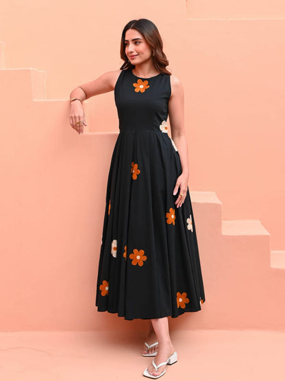 Black embroidered casual dress - comfortable ethnic wear for daily use
