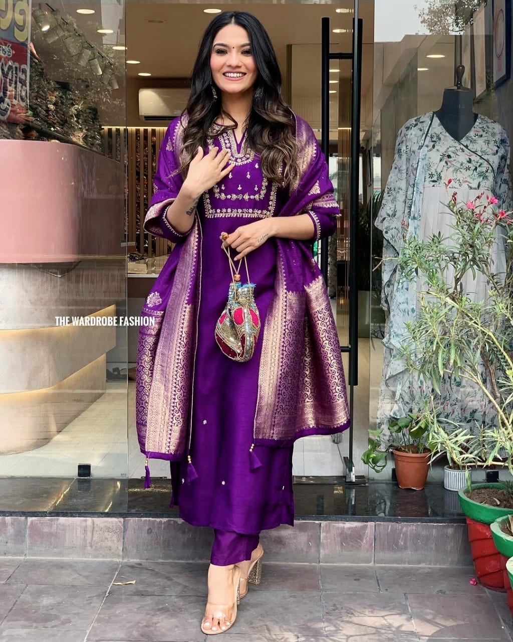 Traditional rayon kurti set with pant and embellished dupatta - festive ethnic wear
