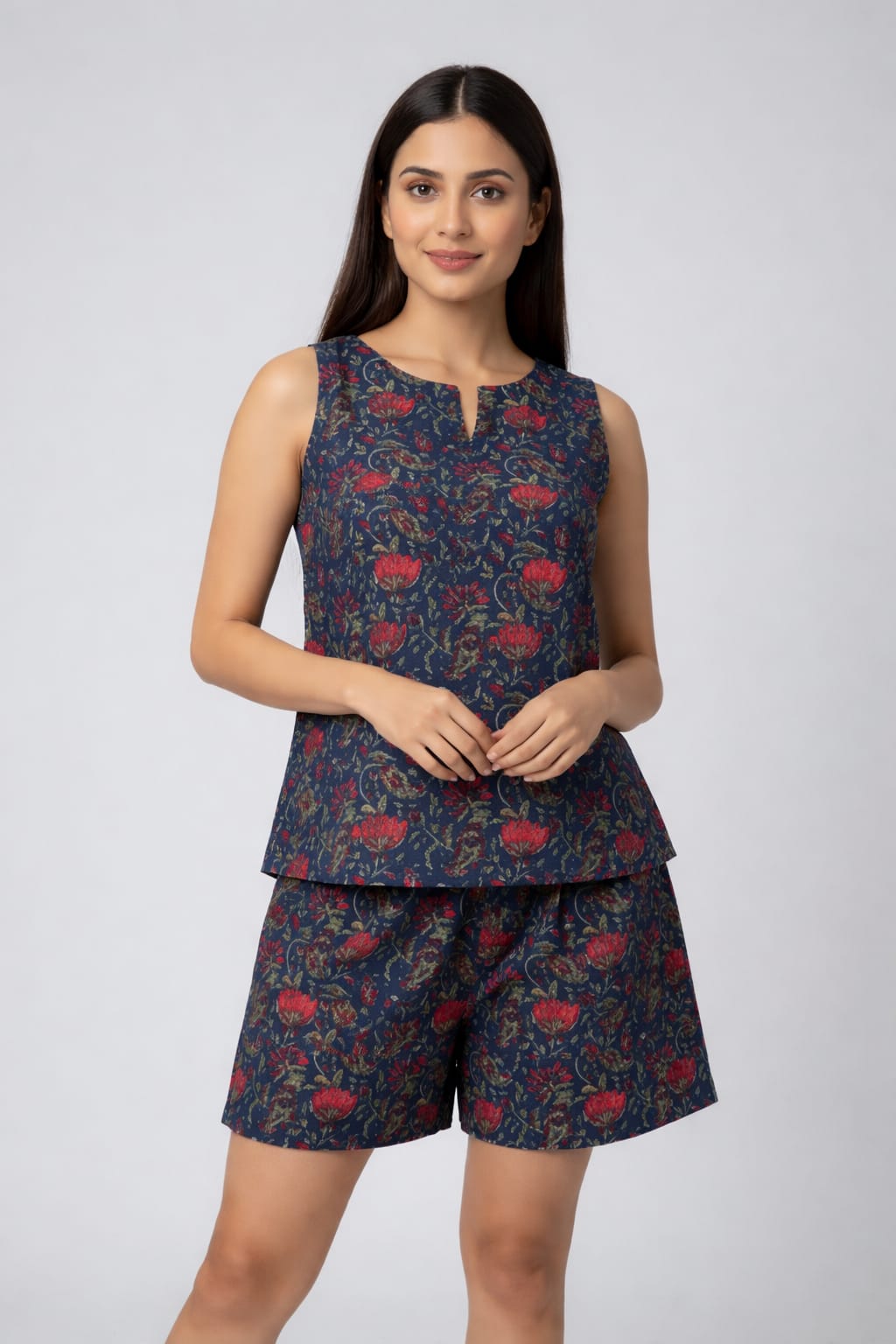 Muntahaa Midnight Blue Floral Co-ord Set – Premium Casual Chic Lifestyle Shot