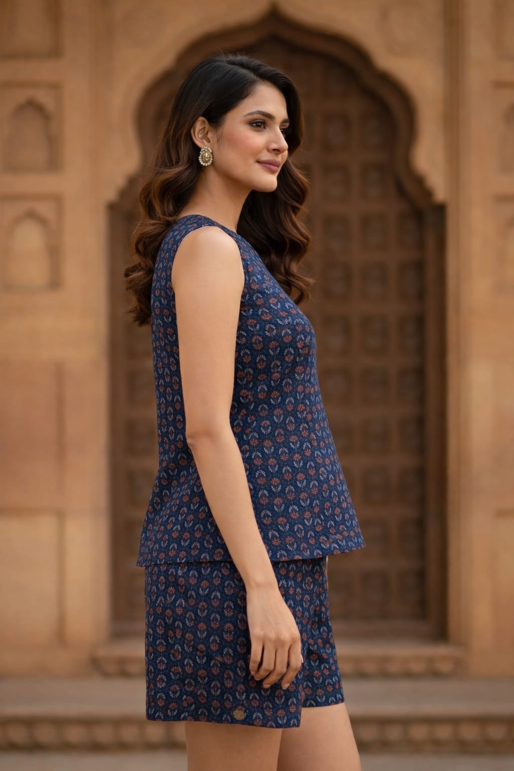 Muntahaa Indigo Ethnic Co-ord Set – Side View Lightweight Fusion Wear
