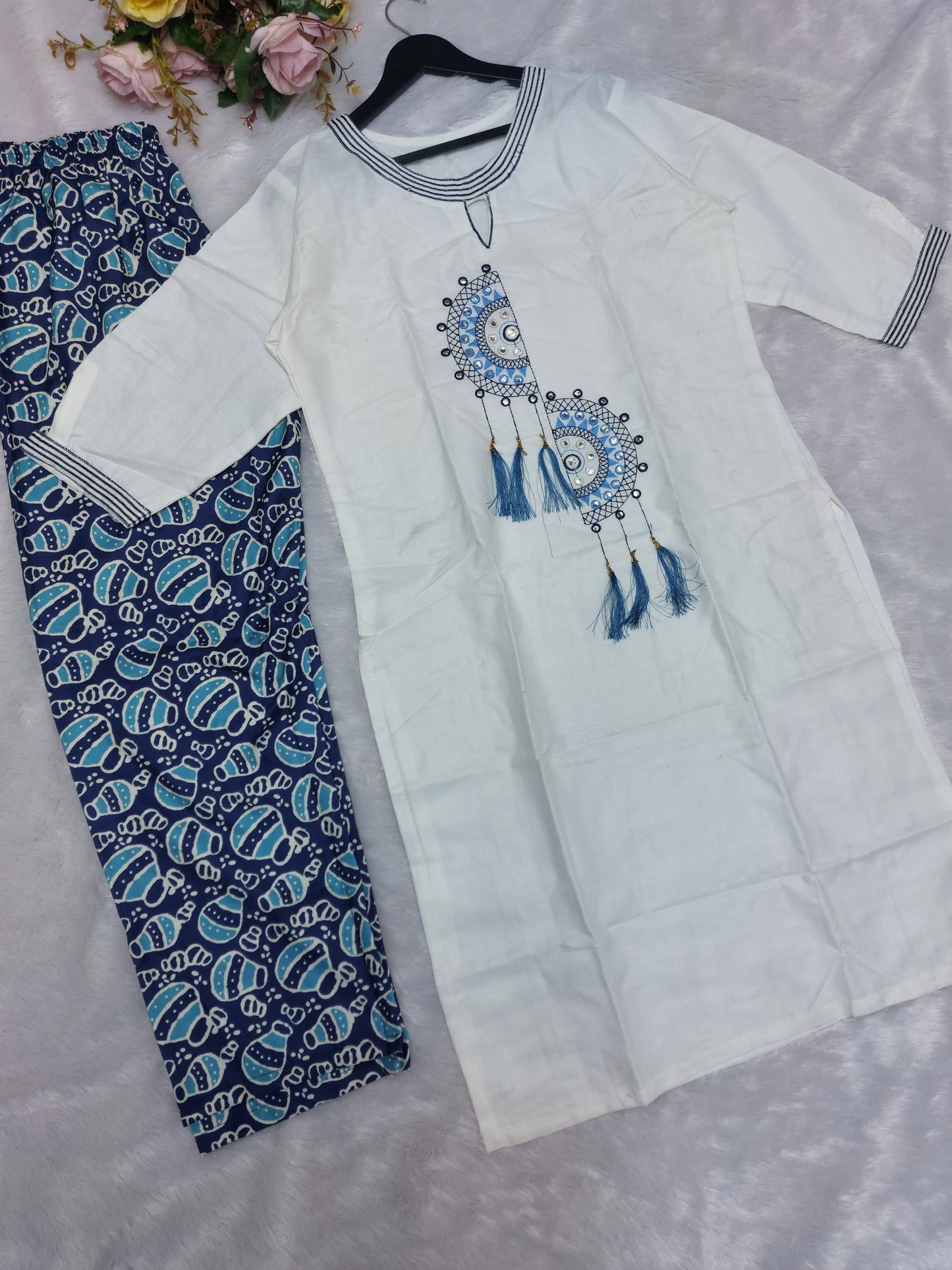 Heavy Embroidery Suit Set with Latkan and Printed Pant - Muntahaa
