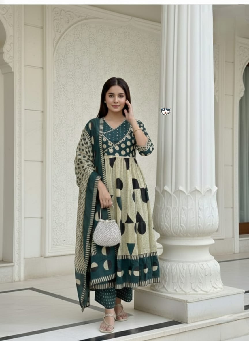 Anarkali Kurti with Dupatta – Graceful Flare Silhouette, Ethnic Occasion Wear