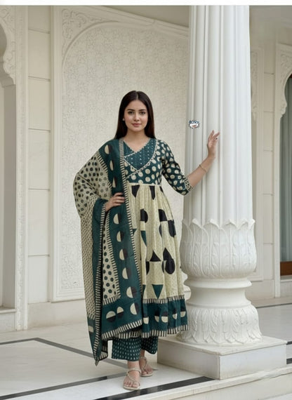 Cotton 60x60 Anarkali Kurti Palazzo Set – Intricate Yoke Detailing, Sizes M to XXXL